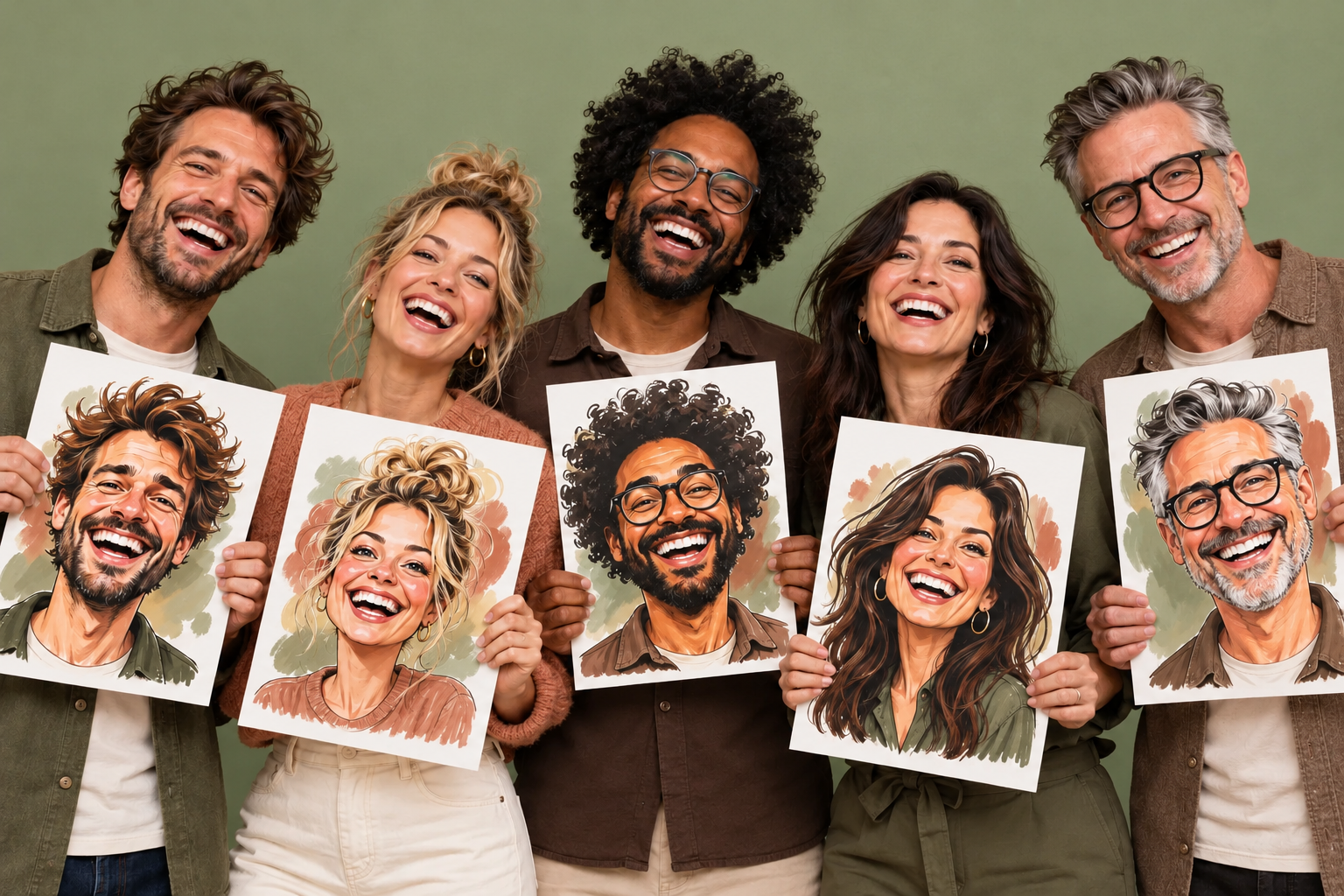 Ontwerpvoorbeeld van collega’s met hun persoonlijke karikaturen